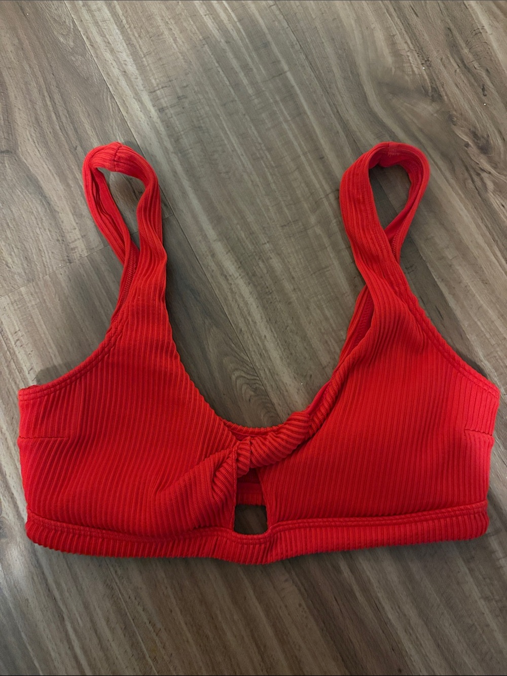 Hollister Red Ribbed Knot-Front bikini top